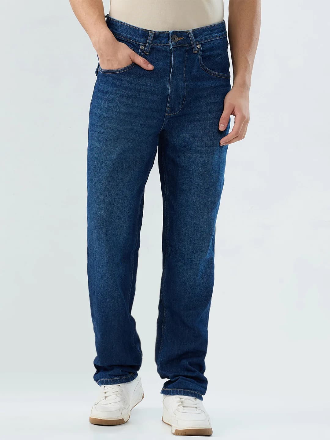 Men's Blue Casual Solid Baggy Fit Jeans