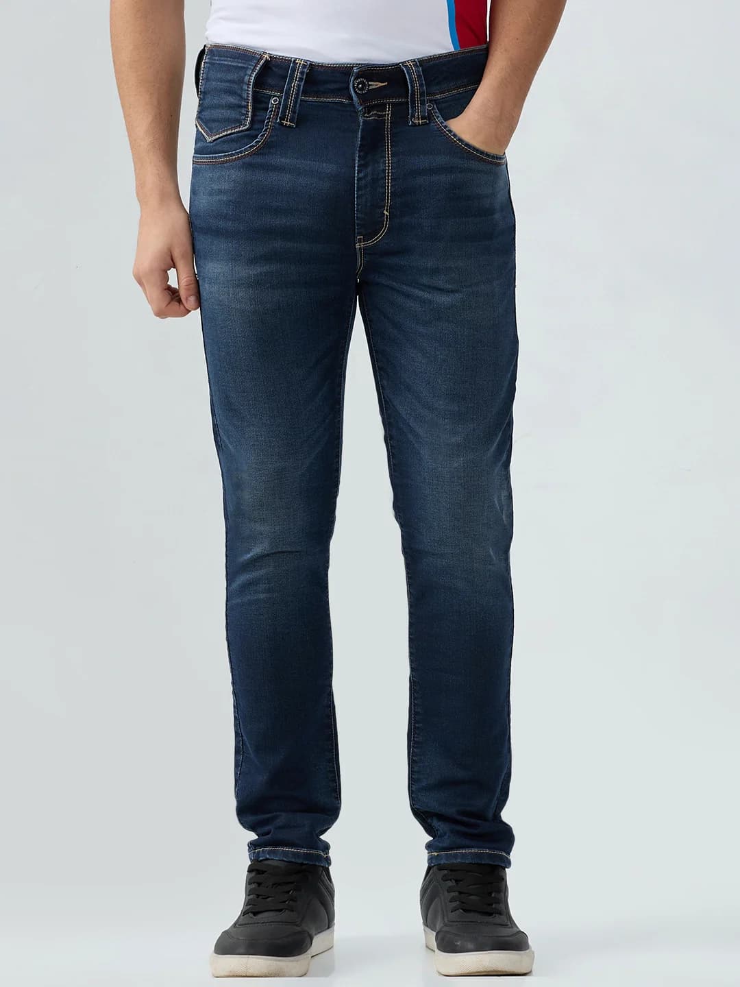 Men's Blue Casual Solid Regular Fit Jeans