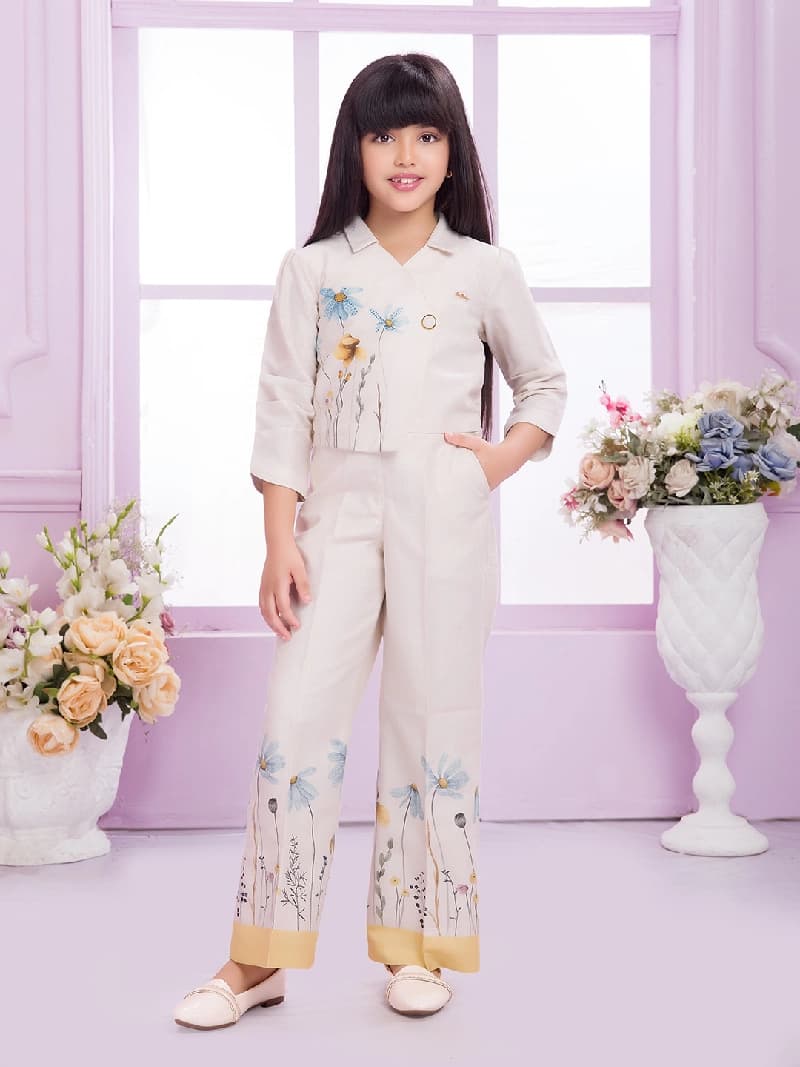 Girls Cream Colored Palazzo Set