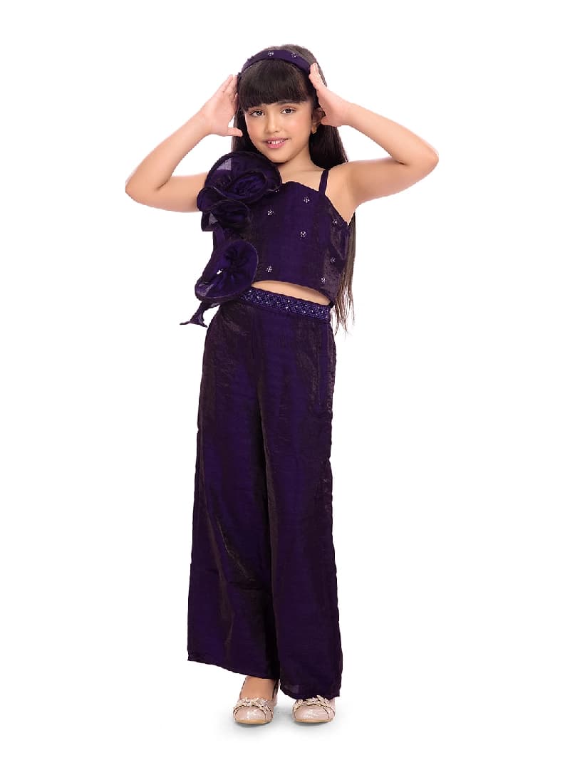 Girls Purple Colored Palazzo Set with Hairband
