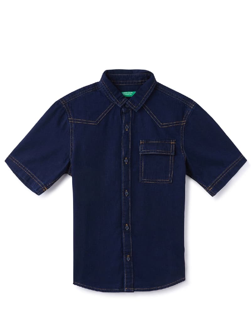 Boys Blue Casual Regular Fit Solid Half Sleeves Shirt