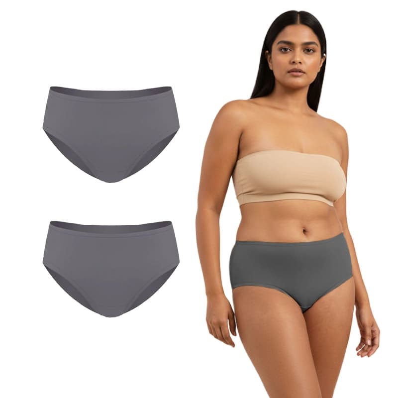 Women's Grey Every Day Medium Coverage Solid Panty - (Pack of 2)