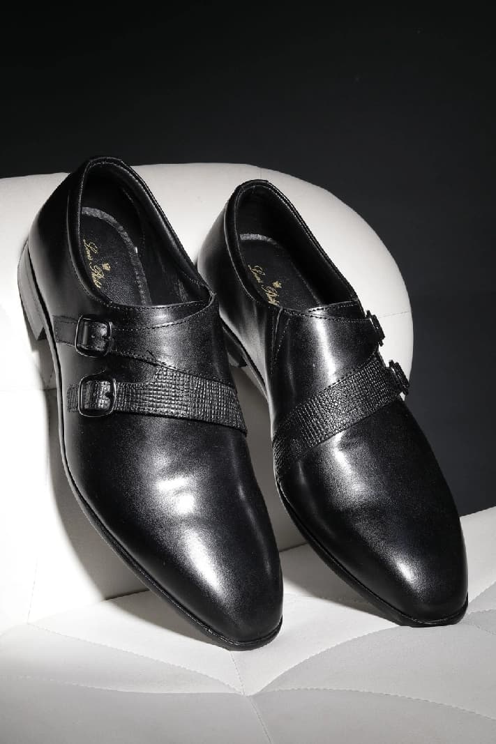 Men's Leather Black Formal Monk Strap Shoes