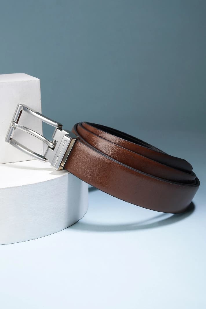 Men's Tan Reversible Formal Leather Solid Belt