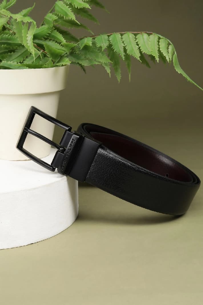 Men's Black Brown Reversible Formal Leather Solid Belt