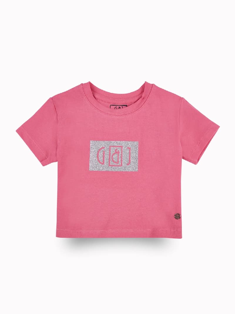 Girls Pink Casual Regular Fit Typography Half Sleeves Top
