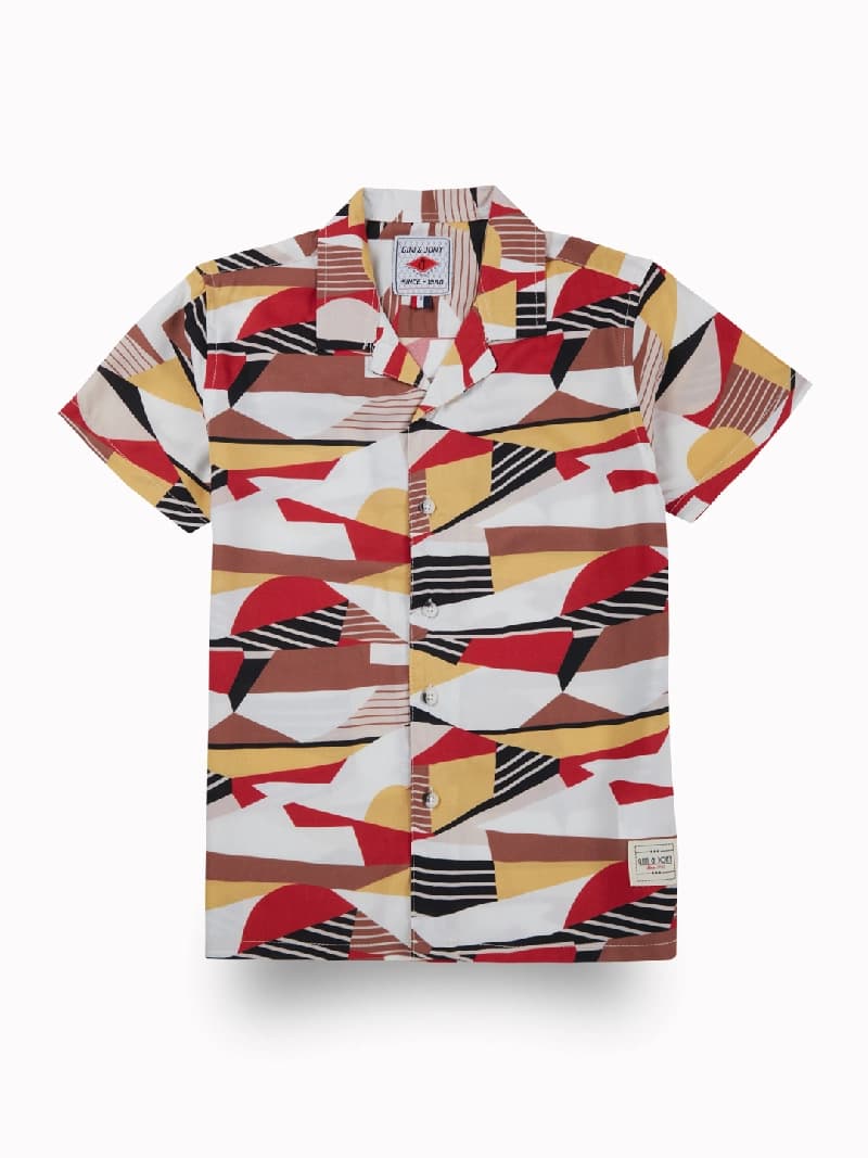 Boys Multicolor Casual Regular Fit Geometric Half Sleeves Shirt