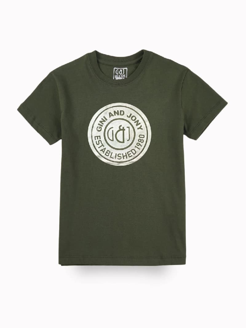 Boys Green Casual Regular Fit Typography Half Sleeves Tshirt