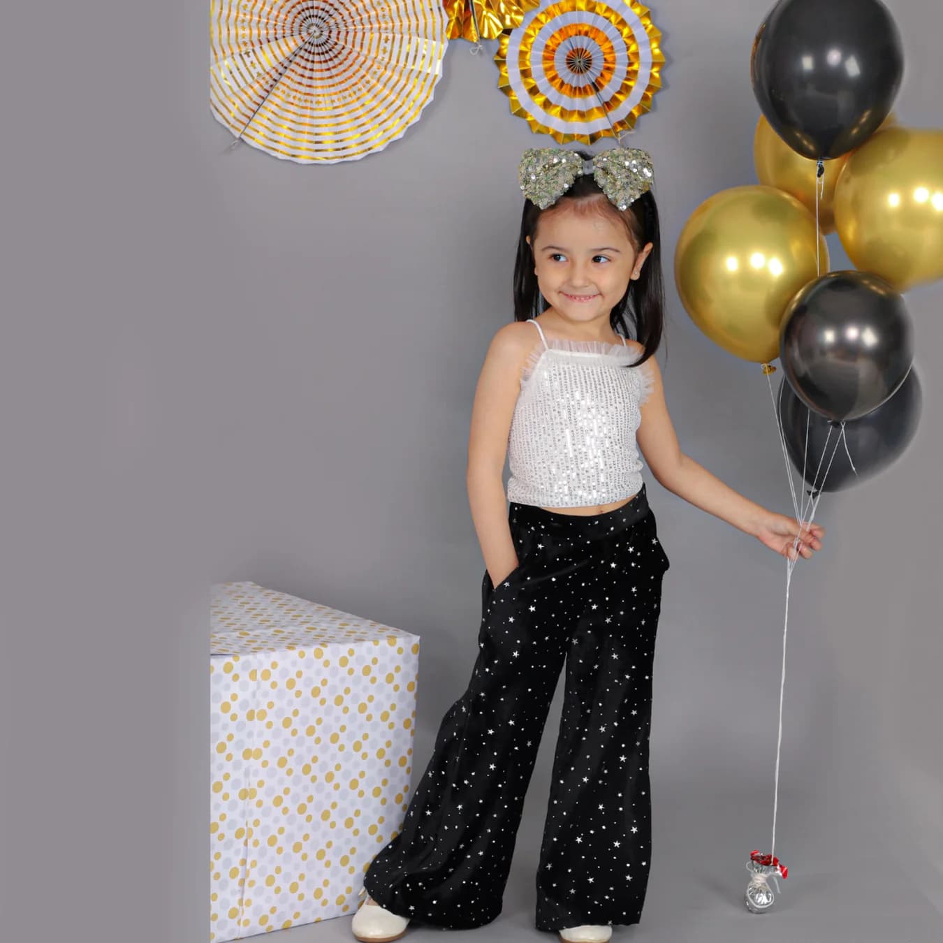 Girls White Party Sleeveless Top With Pant