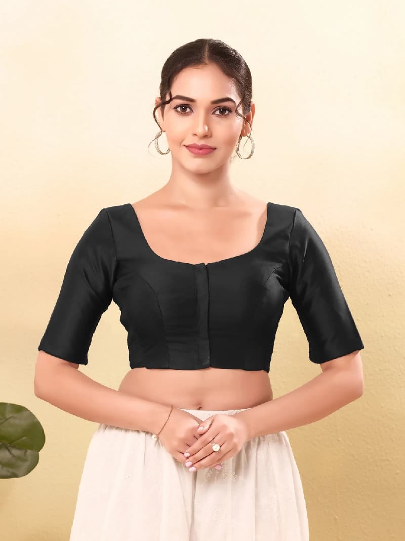 Women's Black Festive Solid Regular Fit Blouse