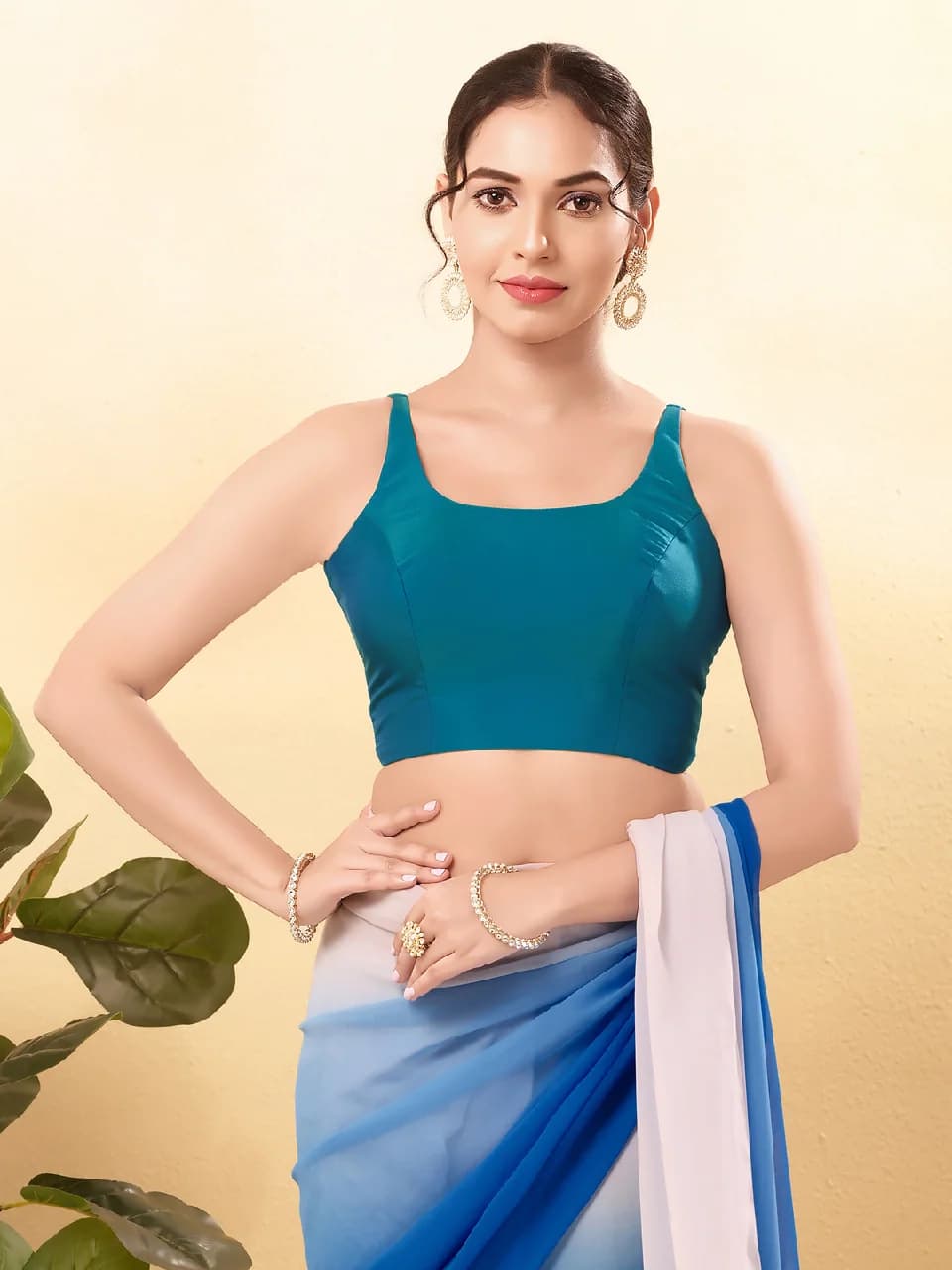 Women's Blue Festive Solid Regular Fit Blouse