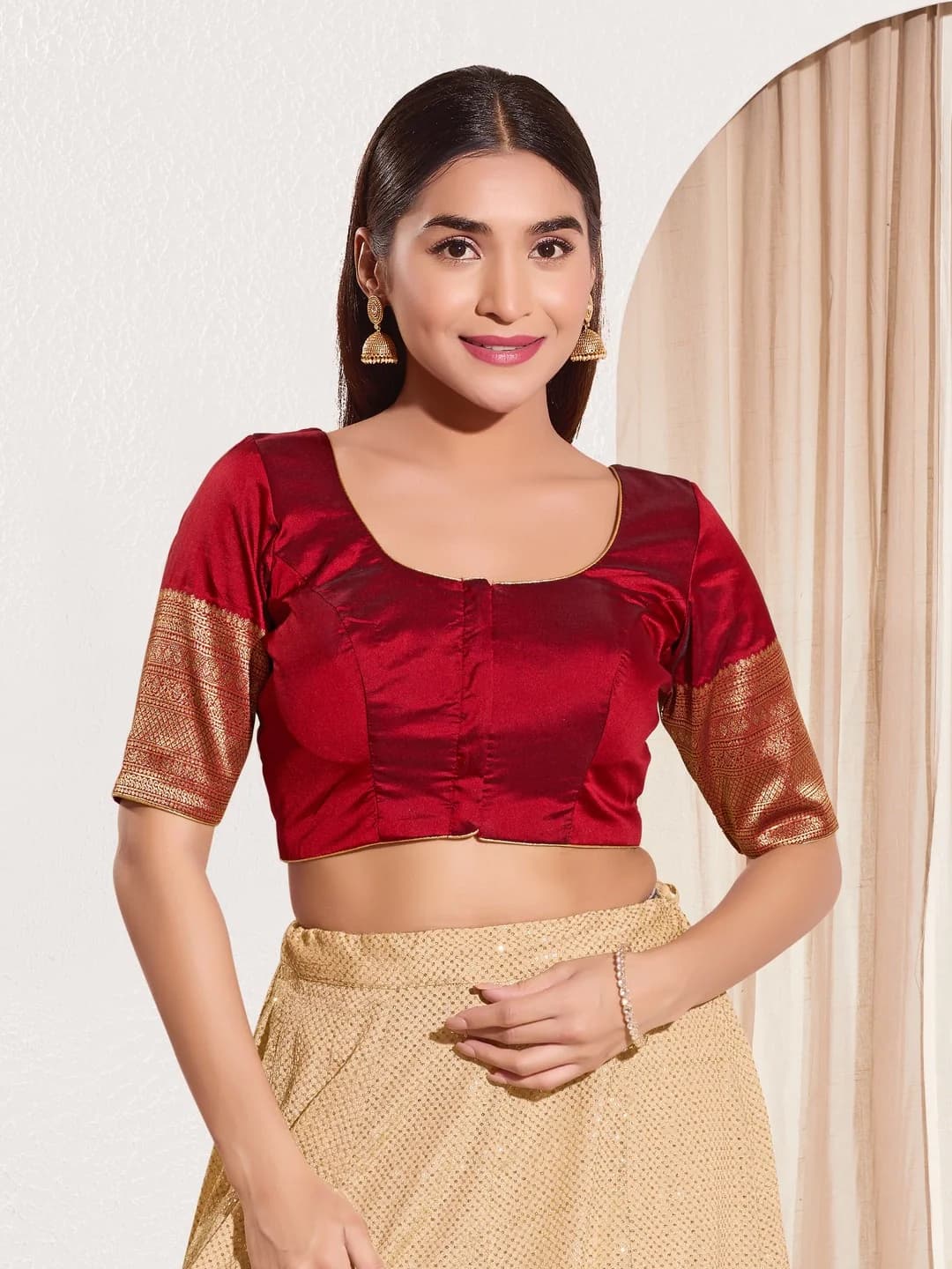 Women's Red Festive Printed Regular Fit Blouse
