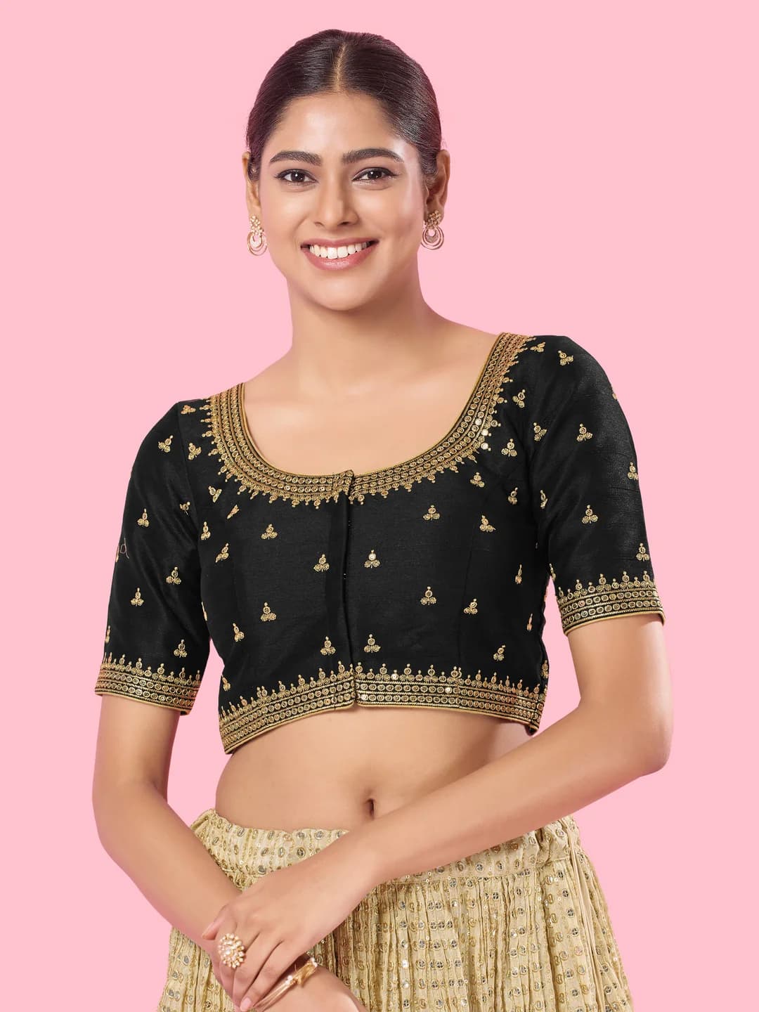 Women's Black Festive Printed Regular Fit Blouse
