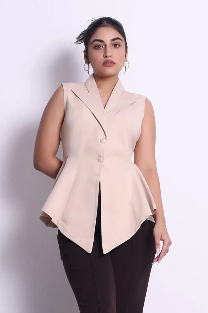 Women's Beige Casual Solid Regular Fit Top