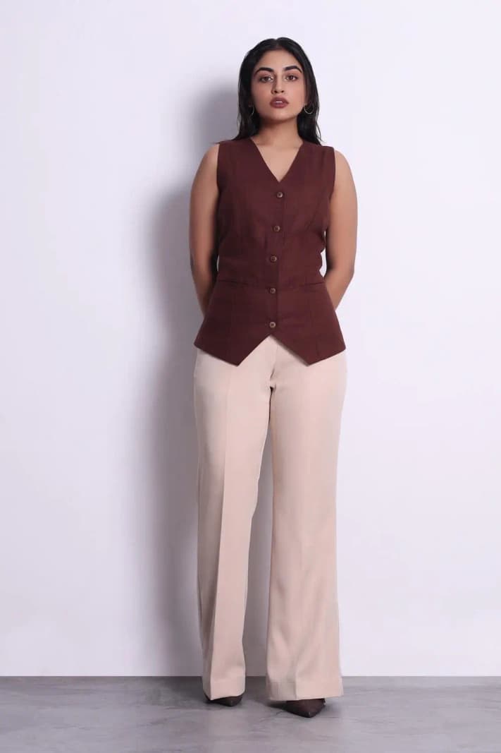 Women's Brown Casual Solid Regular Fit Top