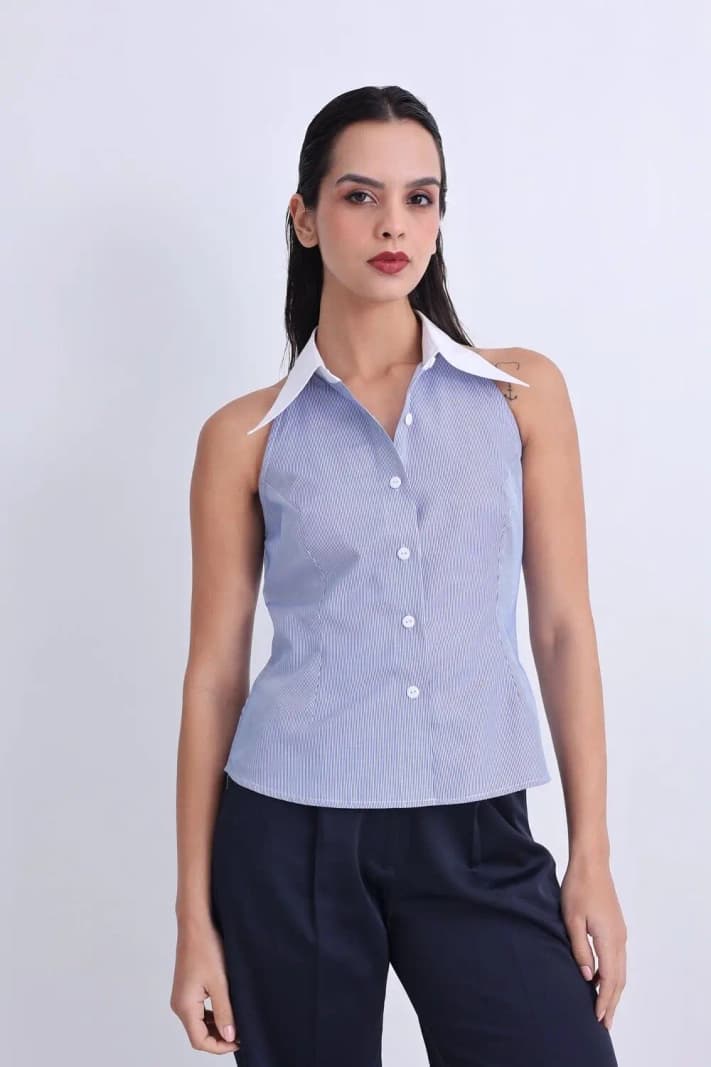 Women's Blue Casual Solid Regular Fit Top