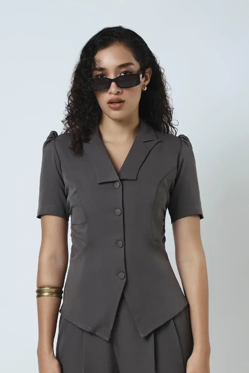 Women's Grey Casual Solid Regular Fit Top
