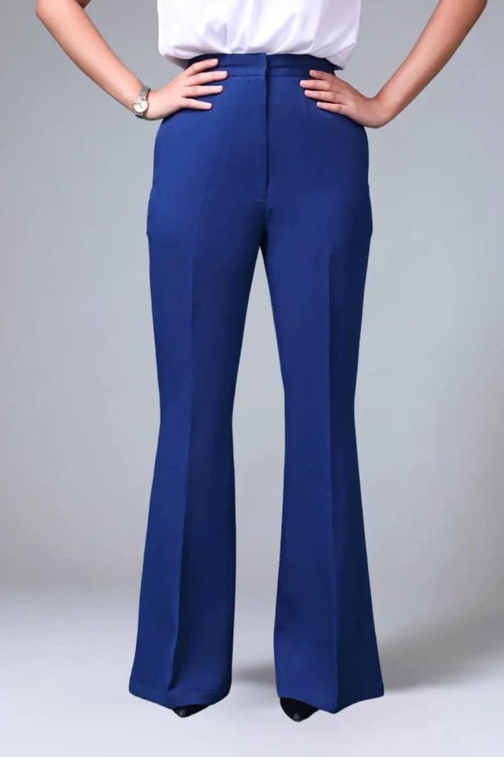 Women's Blue Formal Solid Bootcut Fit Trouser