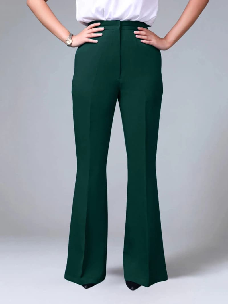 Women's Green Formal Solid Bootcut Fit Trouser