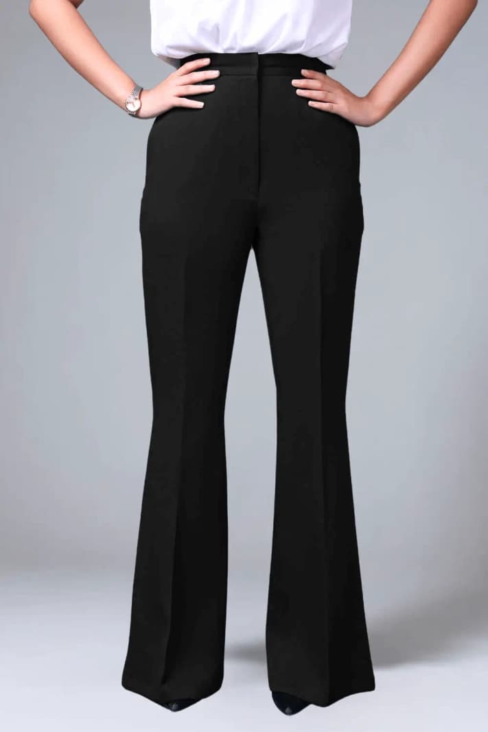 Women's Black Formal Solid Bootcut Fit Trouser