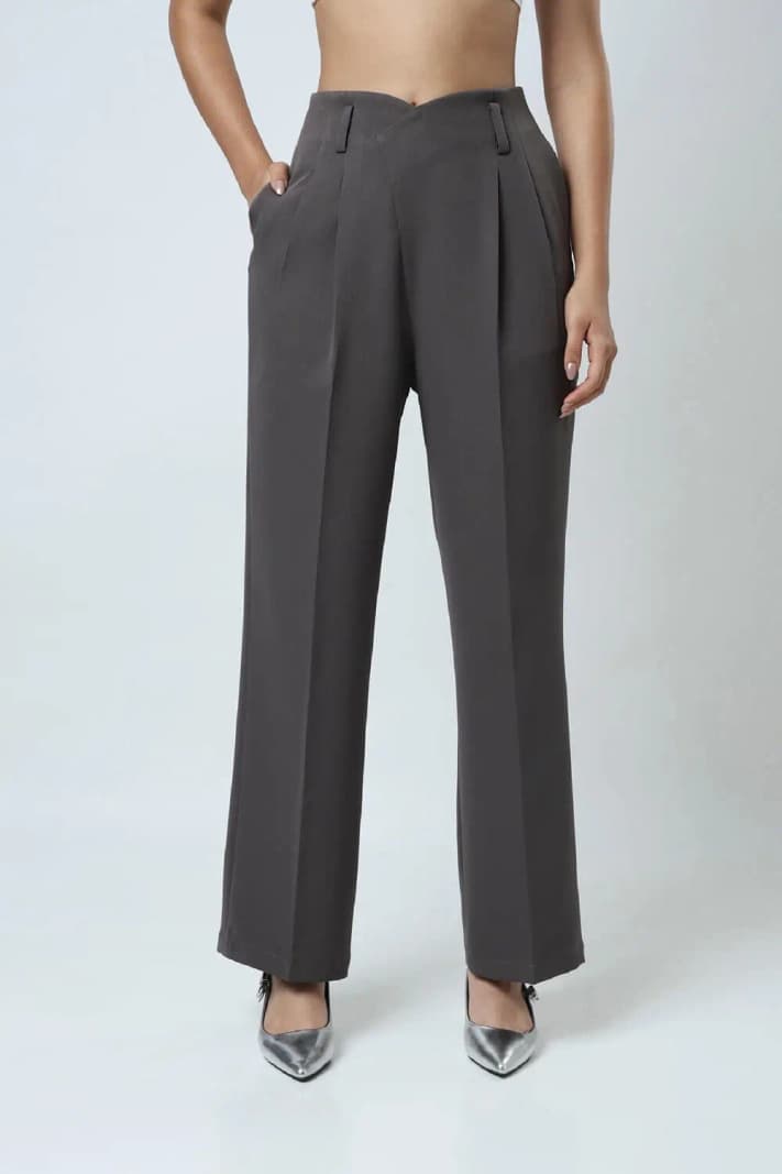 Women's Grey Formal Solid Straight Fit Trouser