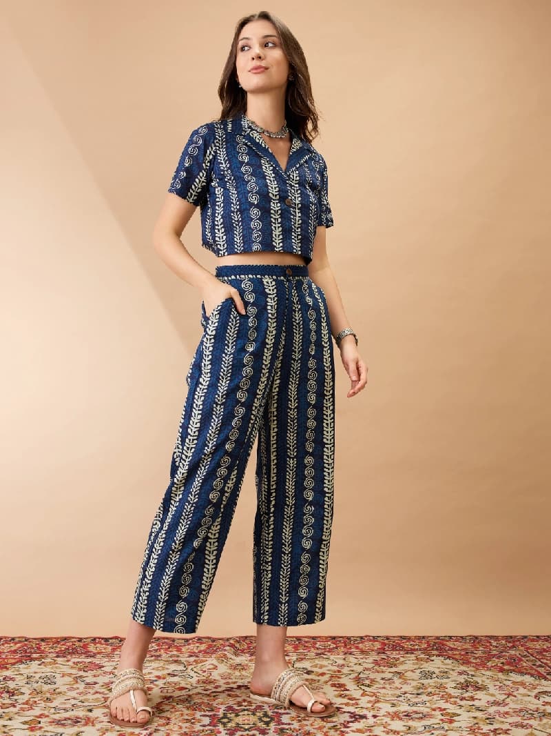 Women's Blue Casual Co-ords Set