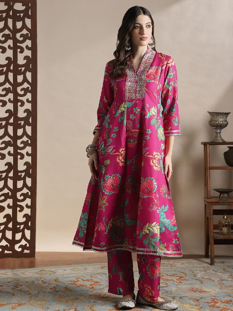 Women's Pink Casual Kurta Set