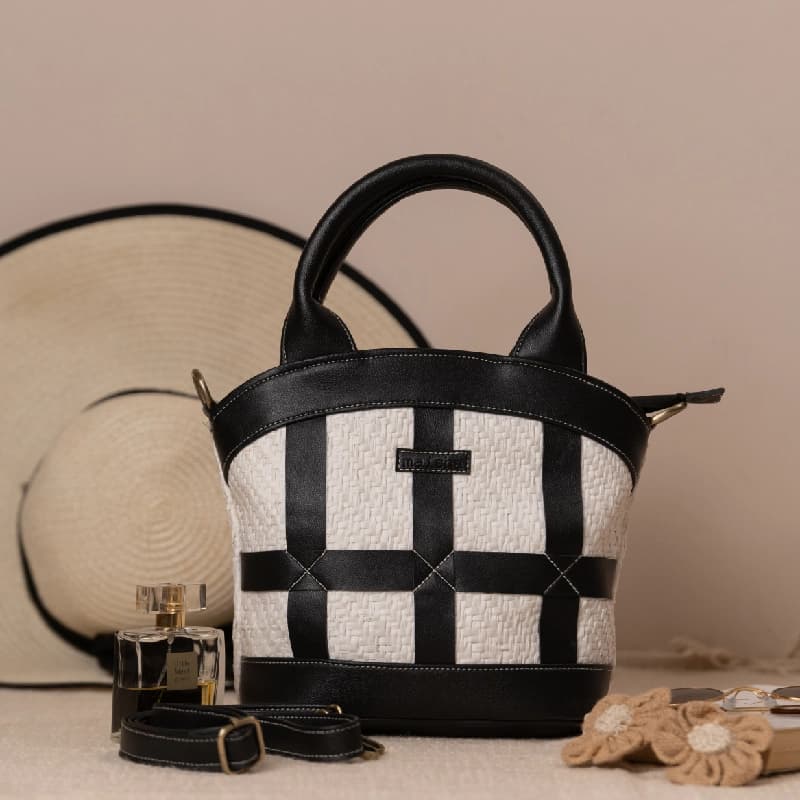 Women's Black Salt & Pepper Raffia Bag