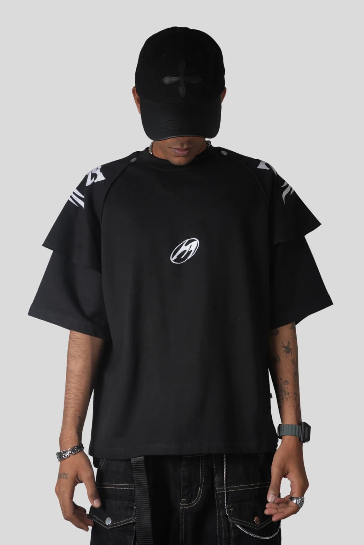 Unisex Black Casual Printed Oversized Fit Tshirt