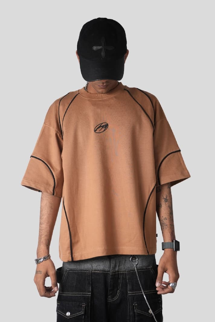 Unisex Brown Casual Printed Oversized Fit Tshirt