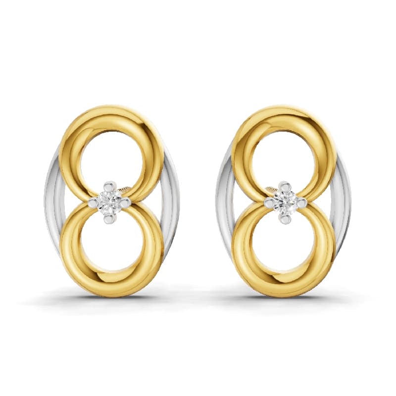 Women's Daily Wear 0.02 Carat Round Shape Yellow Gold Plated Interlocking Circle Diamond Earrings