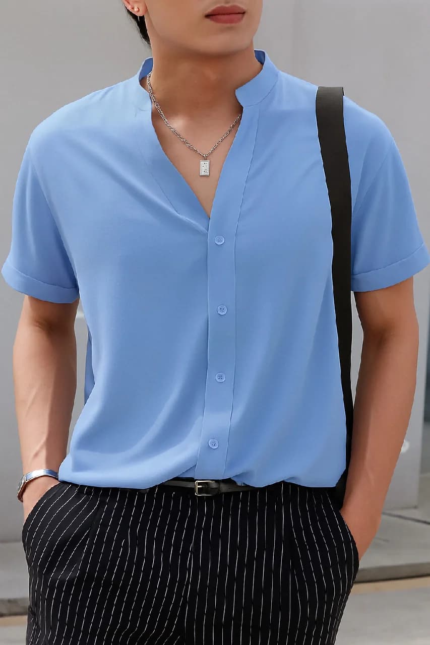 Men's Blue Casual Solid Regular Fit Shirt