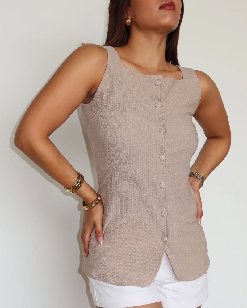 Women's Beige Casual Solid Slim Fit Top