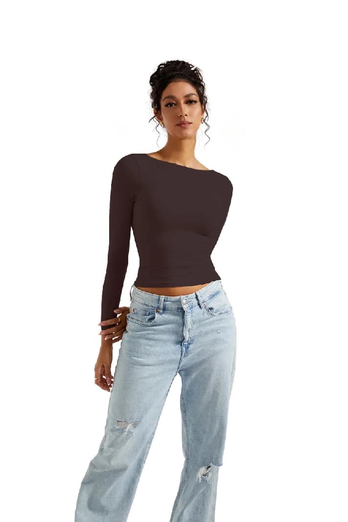 Women's Brown Casual Solid Slim Fit Top