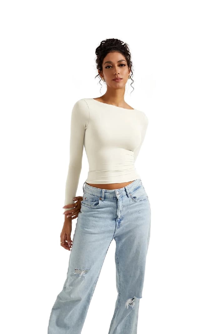 Women's White Casual Solid Slim Fit Top