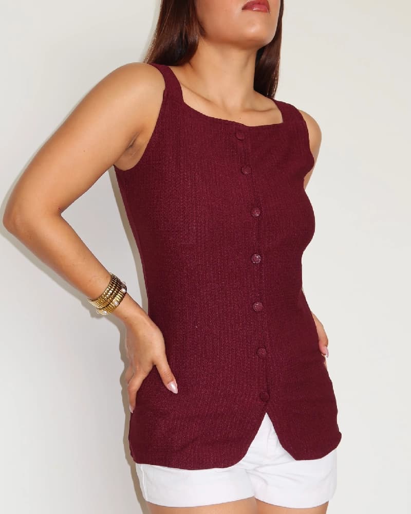 Women's Red Casual Solid Slim Fit Top