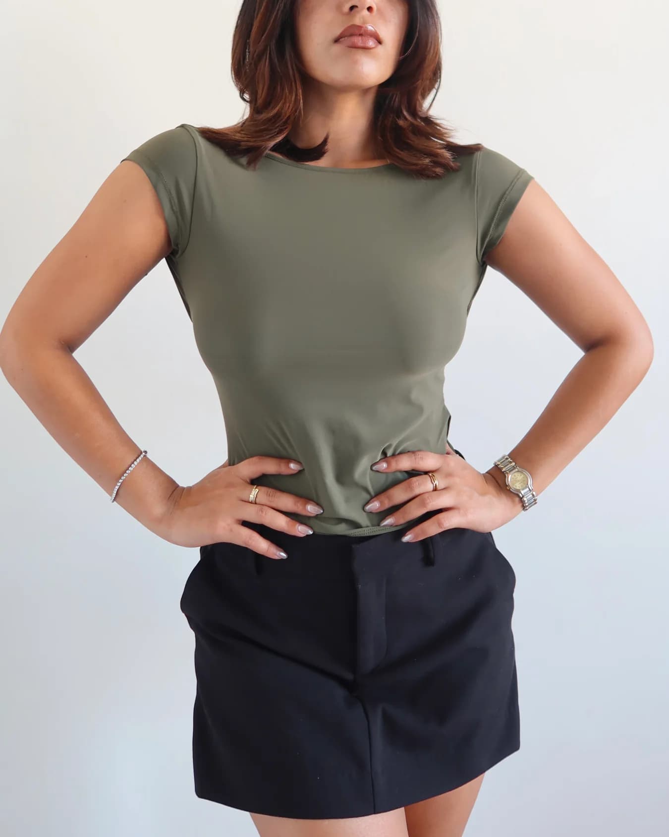 Women's Green Casual Solid Slim Fit Top