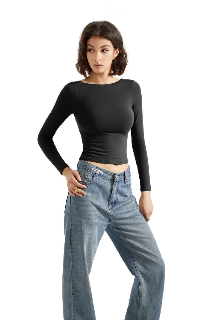Women's Black Casual Solid Slim Fit Top