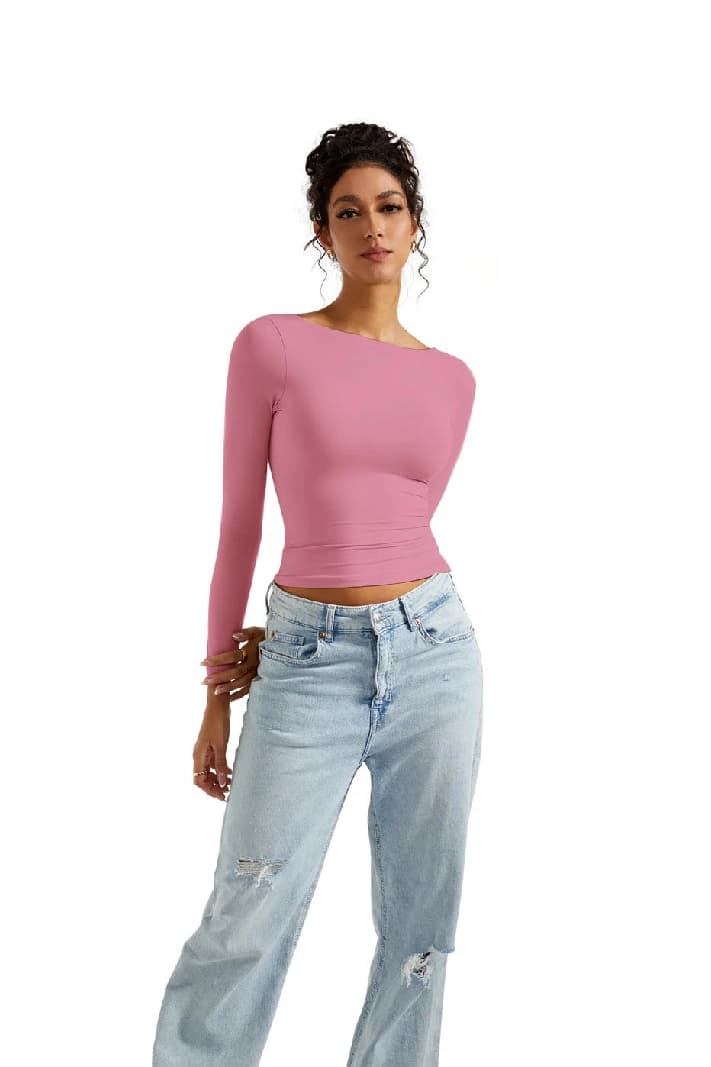 Women's Pink Casual Solid Slim Fit Top