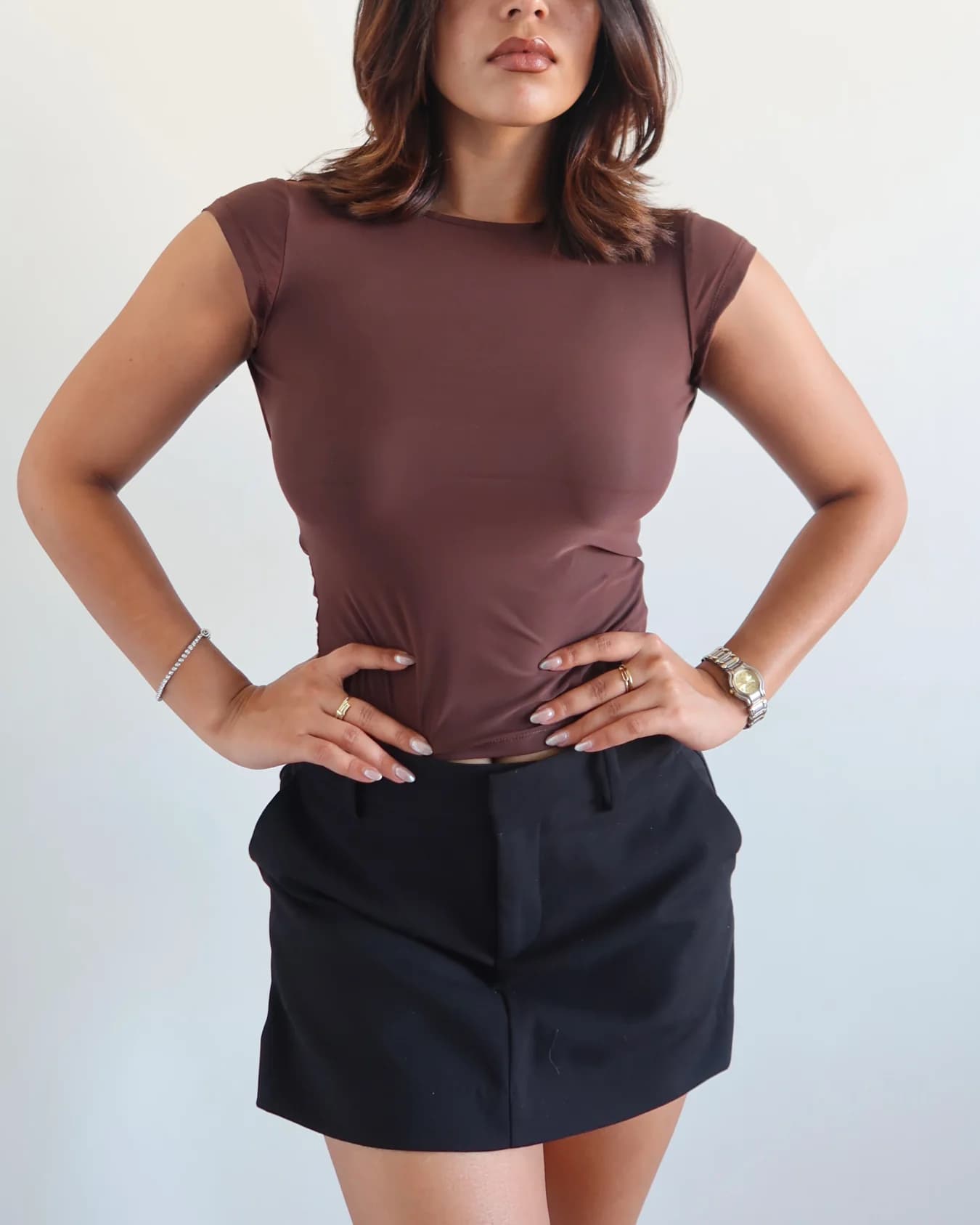 Women's Brown Casual Solid Slim Fit Top
