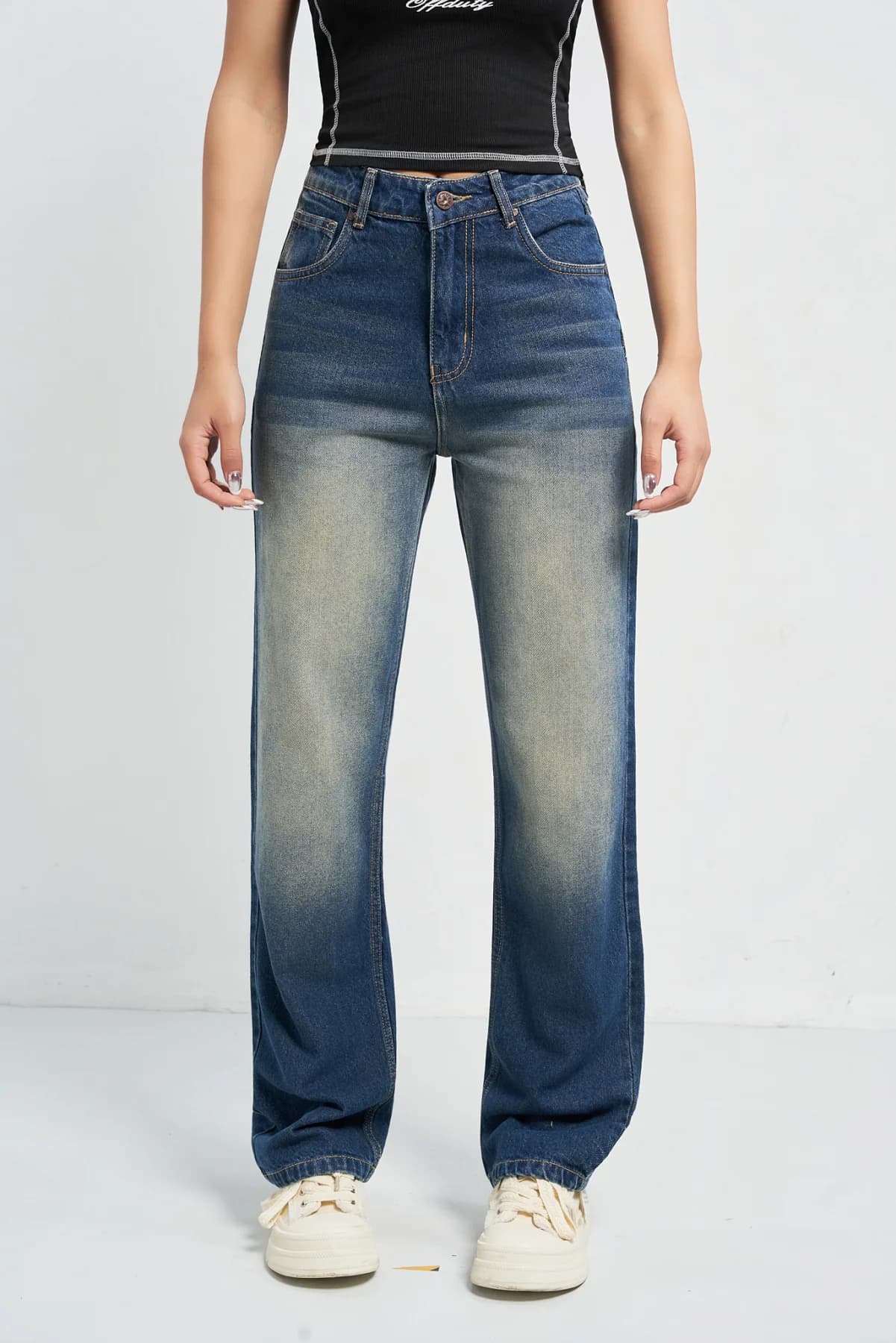 Women's Blue Casual Solid Straight Fit Jeans