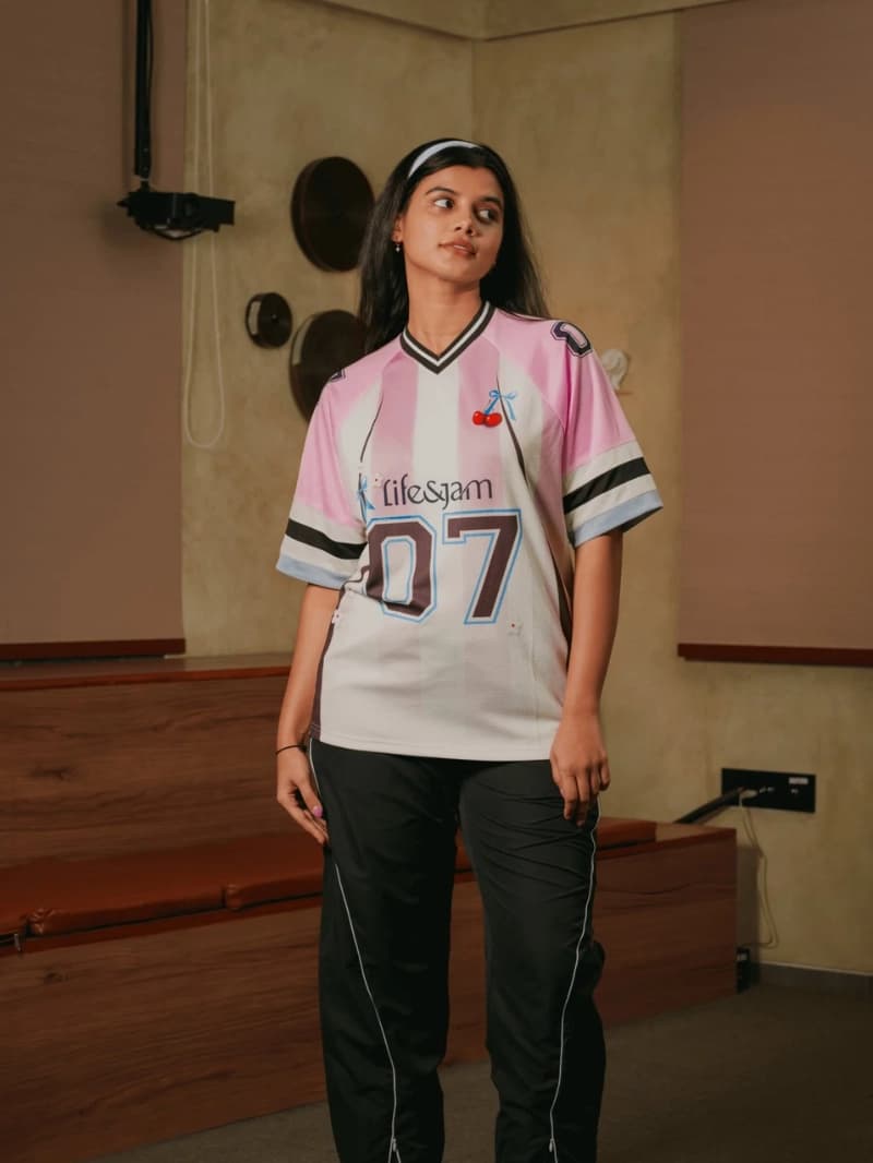 Women's Pink Sports Striped Oversized Fit Top