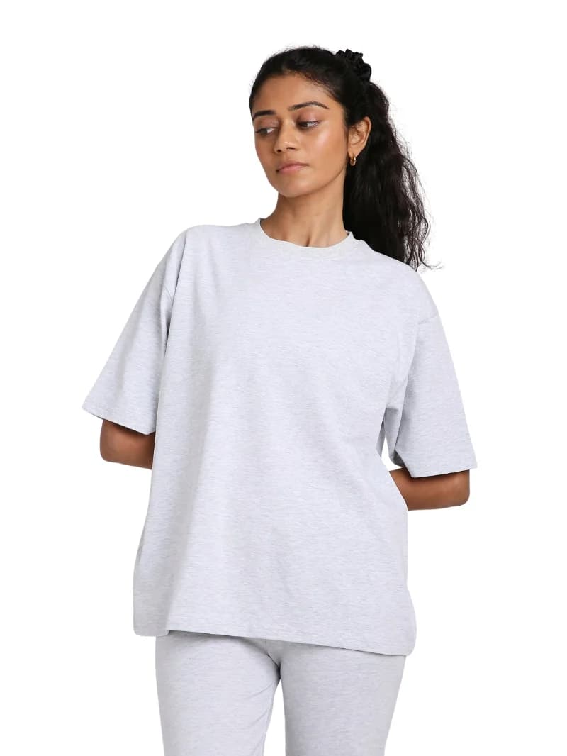 Women's Grey Casual Solid Oversized Fit Tshirt
