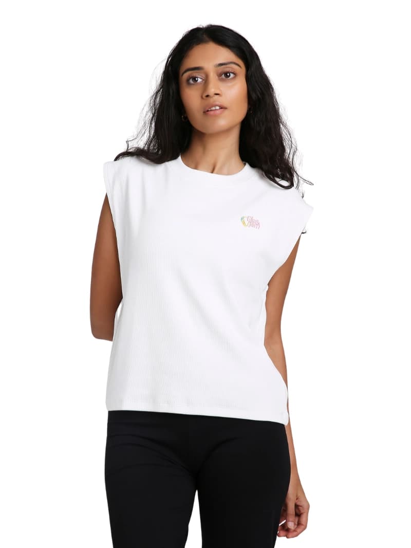 Women's White Sports Solid Regular Fit Tank