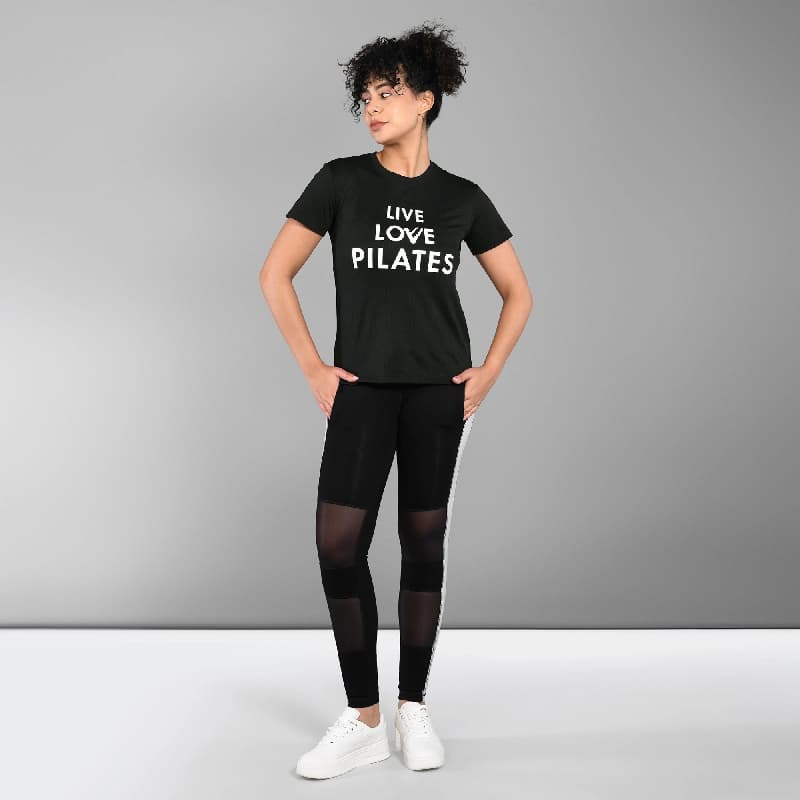 Women's Black Sports Solid Regular Fit Tshirt