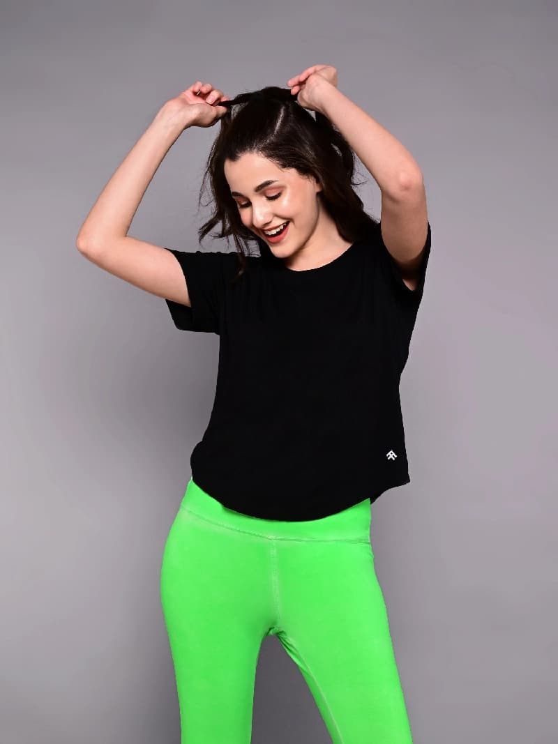 Women's Black Sports Printed Oversized Fit Tshirt