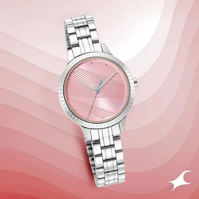 Women's Pink Quartz Analog Dial Silver Metal Strap Watch