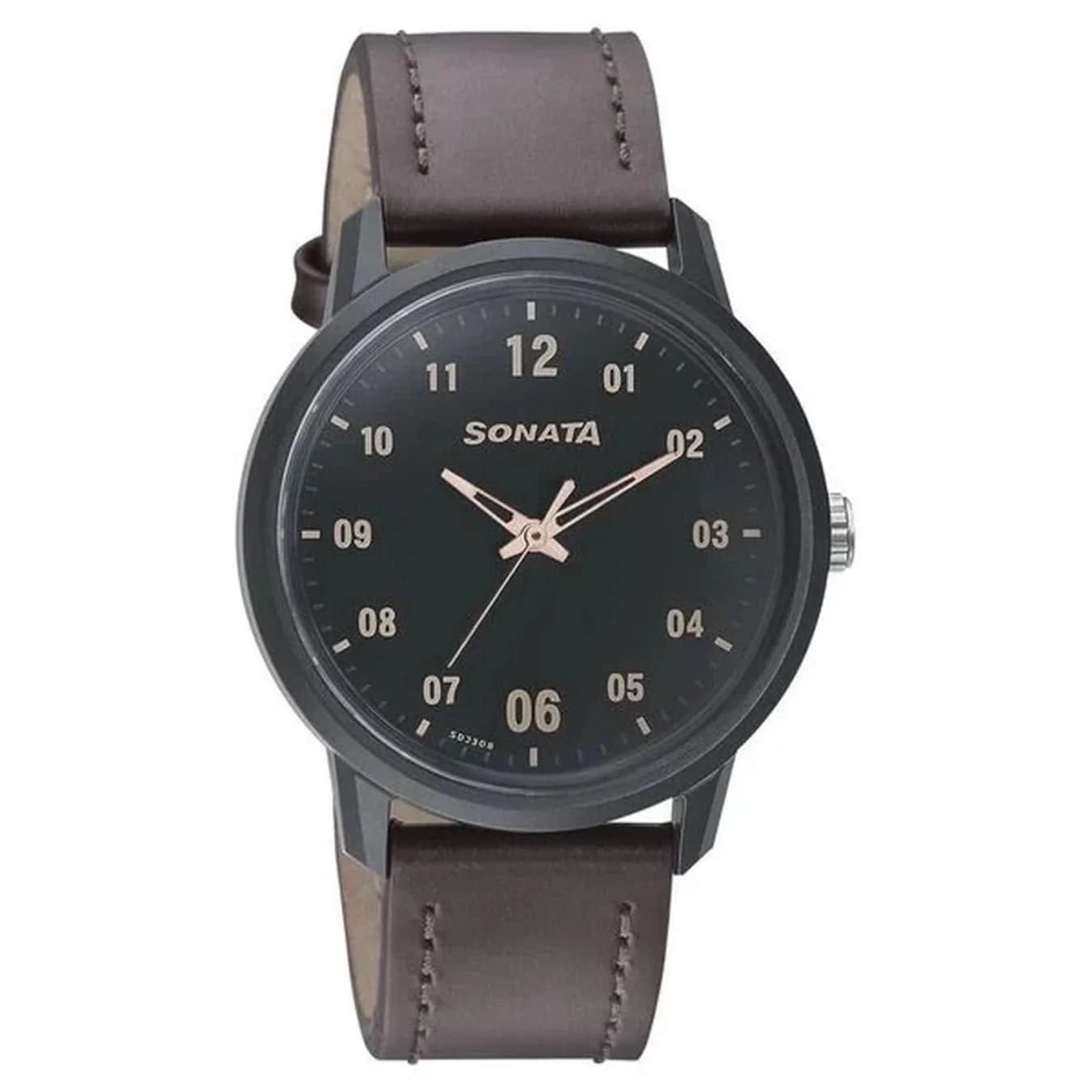 Men's Green Volt Quartz Analog Dark Dial Brown Leather Strap Watch