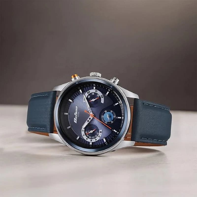 Men's Dark Blue Octane Quartz Multifunction Dial Leather Strap Watch