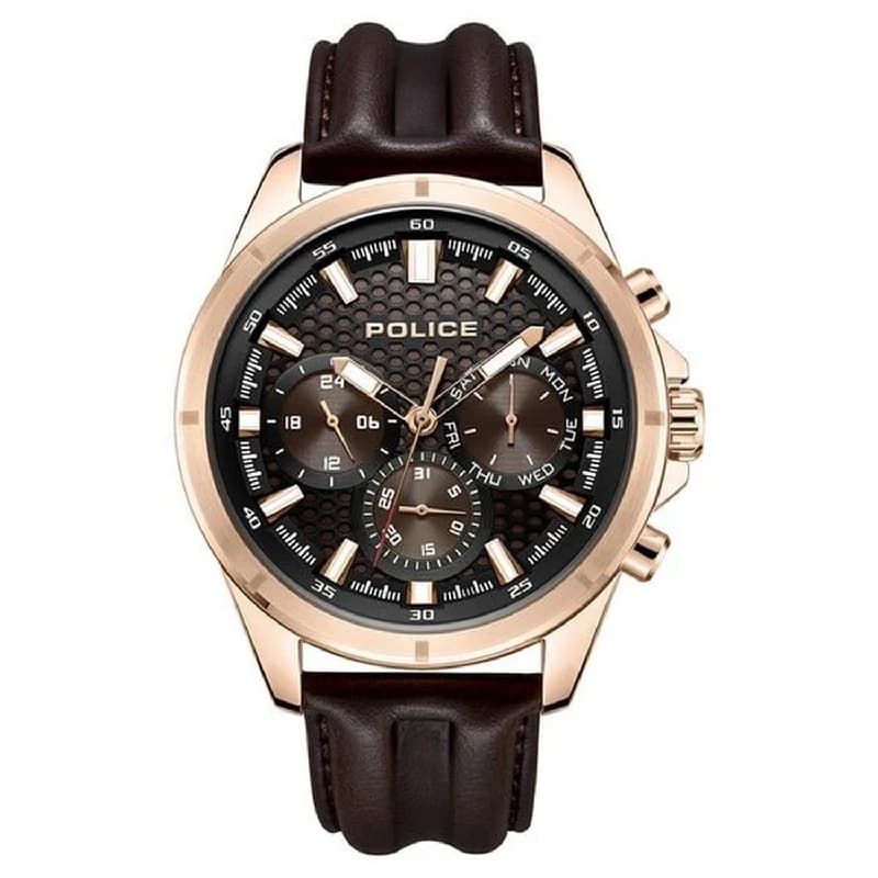 Men's Black Dial Brown Strap Multifunction Watch
